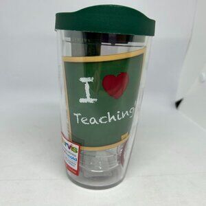 Tervis Clear I ♥ Teaching‎ Tumbler w/Green Lid NWT